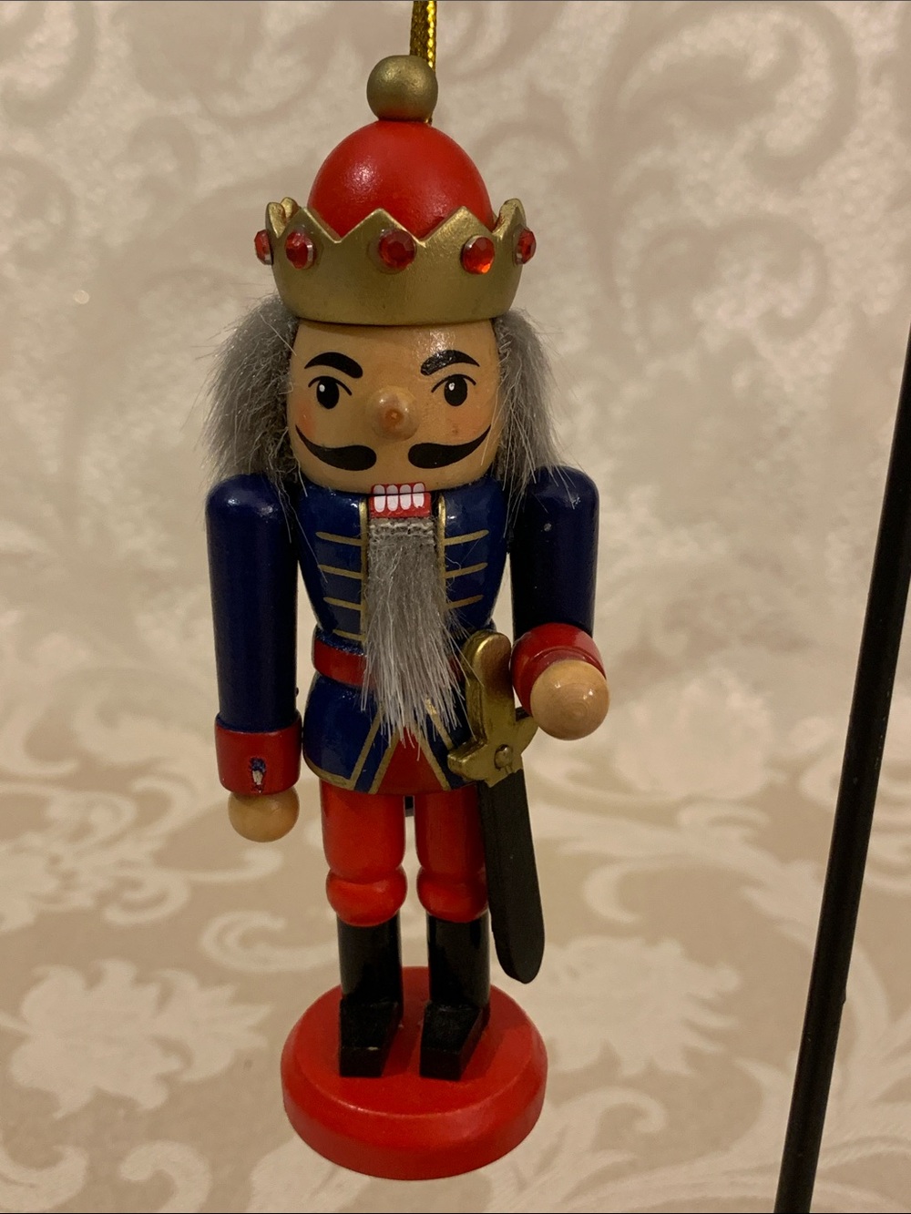 Wooden Red and Blue Nutcracker Holiday Ornament